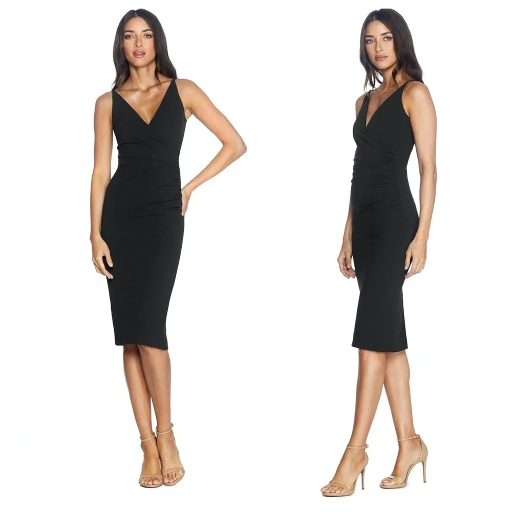 New! Dress the Population Anita crossfront dress solid black s nwt 888